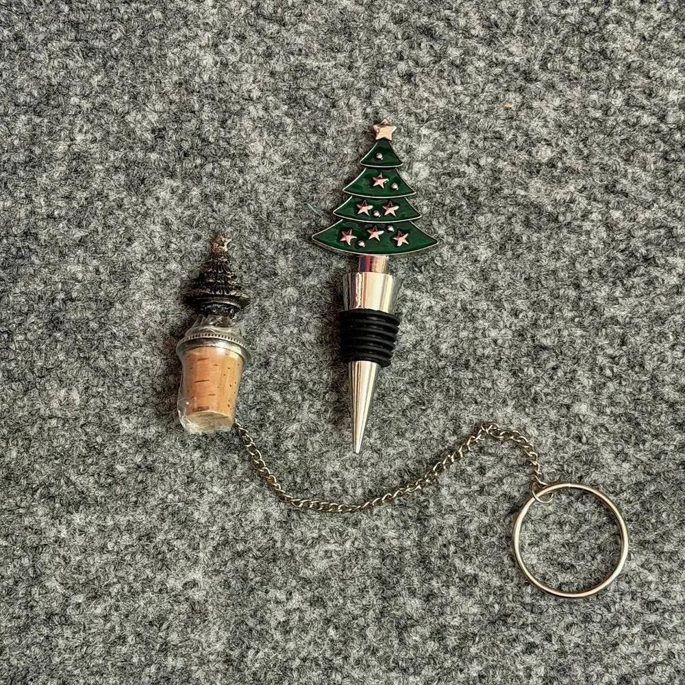 Christmas Tree Wine Bottle Stoppers, Lot Of 2
